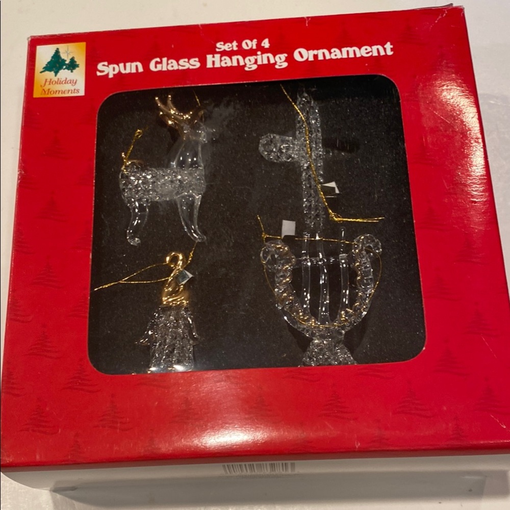 NWT & Vintage Holiday Moments Set of 4 Spun Glass Hanging Ornaments